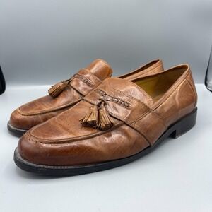 Johnston & Murphy Handcrafted Loafers Mens US 11 Brown Leather Tasseled Slip On